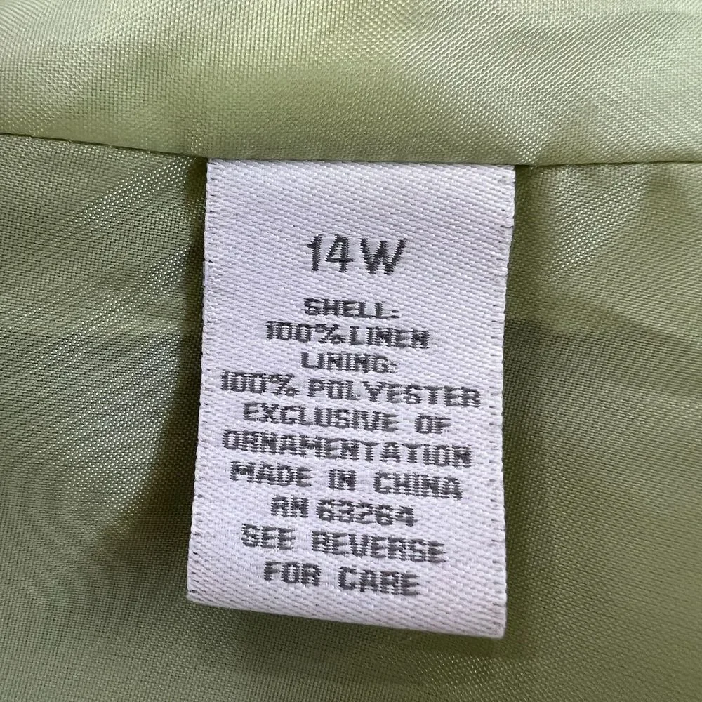 Dressbarn Blazer Womens 14 Sage‎ Green Linen Floral Embroideries Career Business